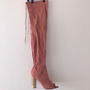 Peach thigh high boots